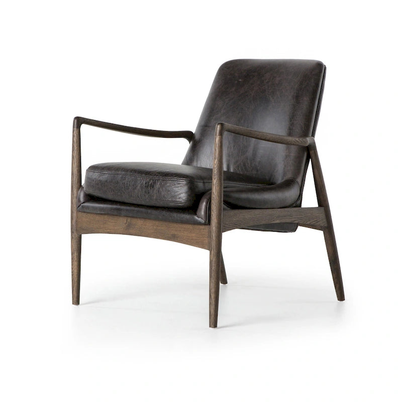 Fauteuil d'appoint moderne du milieu du siècle avec structure en bois sculpté