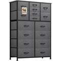 Commode à 16 tiroirs avec cadre en métal noir et plateau en bois