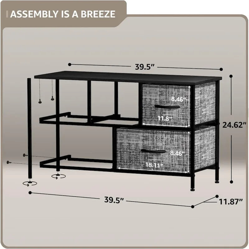 Commode de rangement en tissu à 5 tiroirs avec cadre en acier et plateau en bois