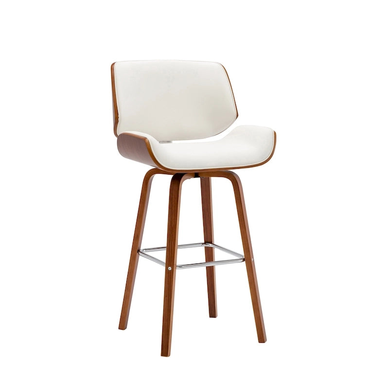 Tabouret de comptoir pivotant en cuir PU, pieds en bois de noyer, blanc