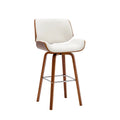 Tabouret de comptoir pivotant en cuir PU, pieds en bois de noyer, blanc