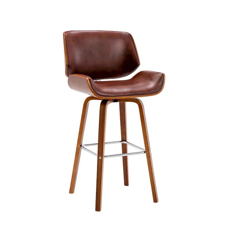 Tabouret de comptoir pivotant en cuir PU, pieds en bois de noyer, blanc