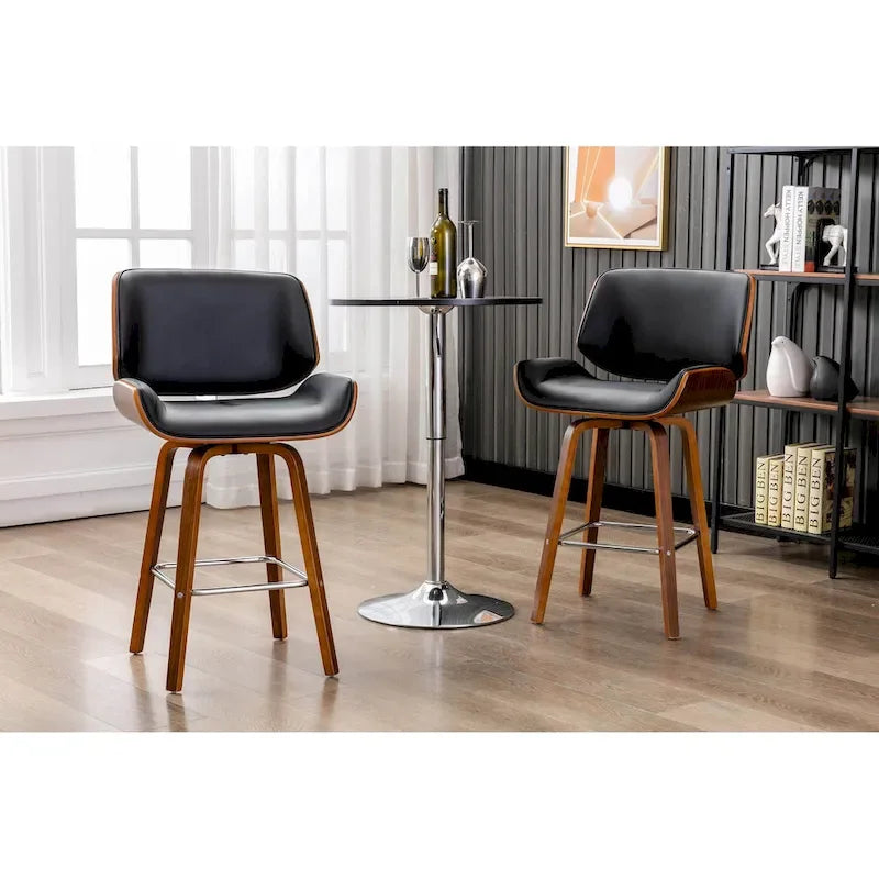 Tabouret de comptoir pivotant en cuir PU, pieds en bois de noyer, blanc