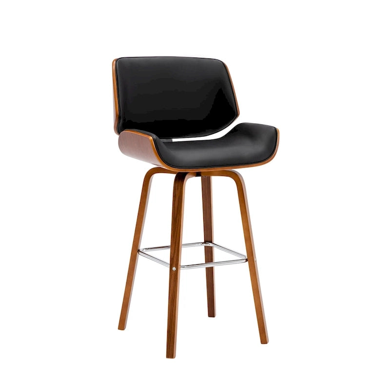 Tabouret de comptoir pivotant en cuir PU, pieds en bois de noyer, blanc
