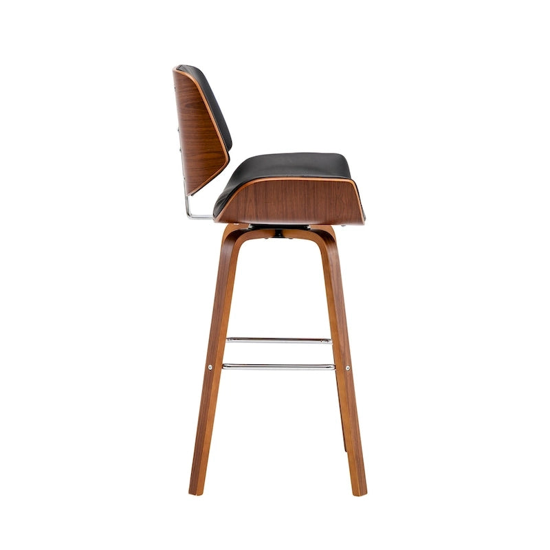 Tabouret de comptoir pivotant en cuir PU, pieds en bois de noyer, blanc