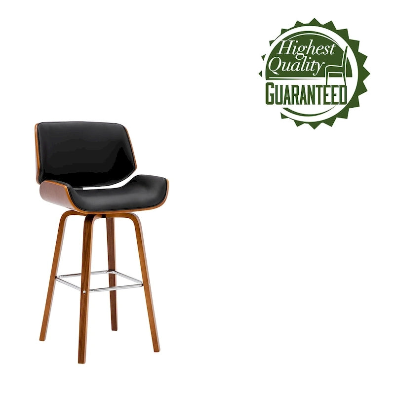 Tabouret de comptoir pivotant en cuir PU, pieds en bois de noyer, blanc