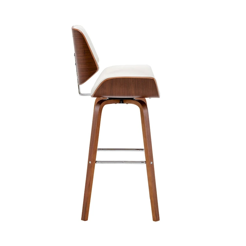 Tabouret de comptoir pivotant en cuir PU, pieds en bois de noyer, blanc