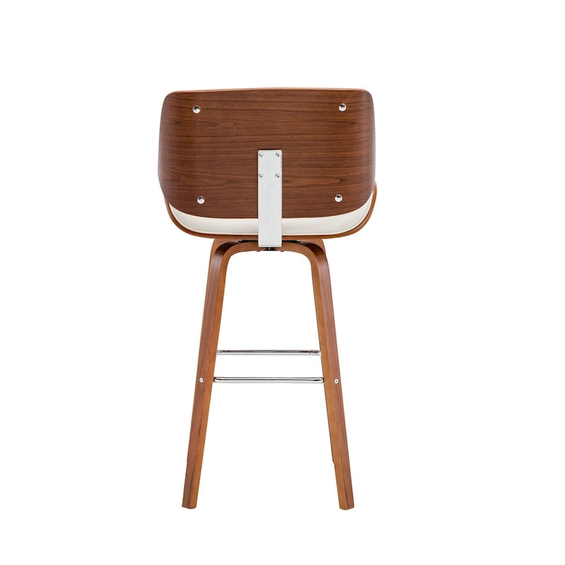 Tabouret de comptoir pivotant en cuir PU, pieds en bois de noyer, blanc