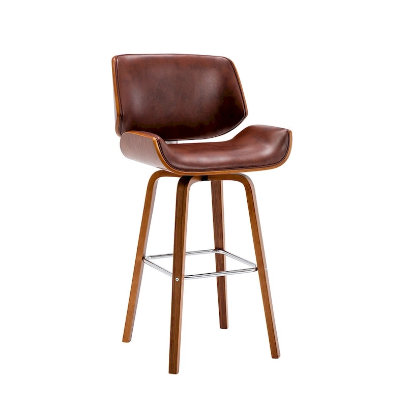 Tabouret de comptoir pivotant en cuir PU, pieds en bois de noyer, blanc