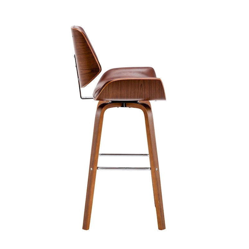 Tabouret de comptoir pivotant en cuir PU, pieds en bois de noyer, blanc