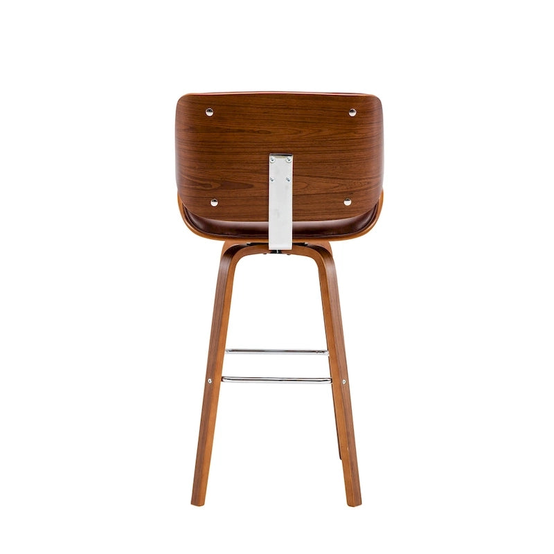 Tabouret de comptoir pivotant en cuir PU, pieds en bois de noyer, blanc