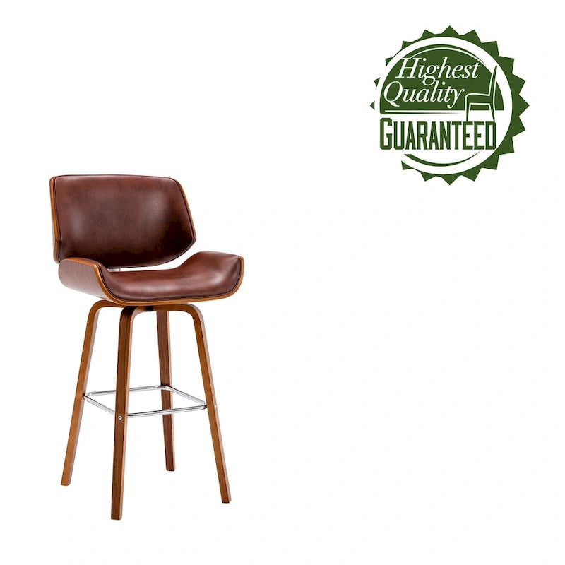 Tabouret de comptoir pivotant en cuir PU, pieds en bois de noyer, blanc