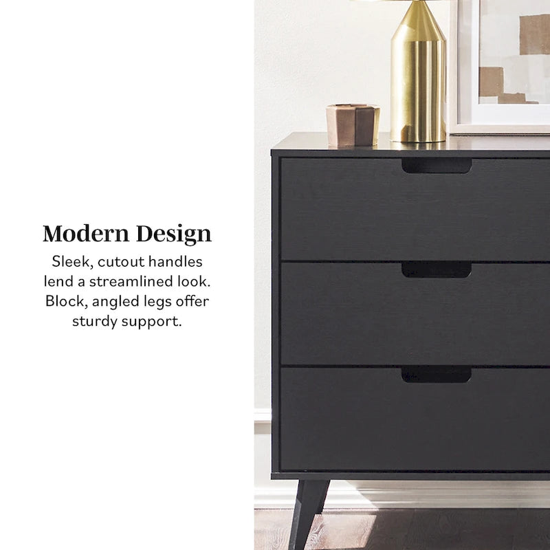 Commode moderne en bois à 6 tiroirs avec pieds inclinés et poignées découpées