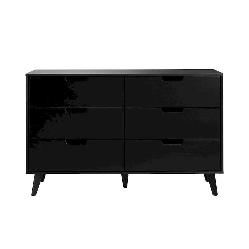 Commode moderne en bois à 6 tiroirs avec pieds inclinés et poignées découpées