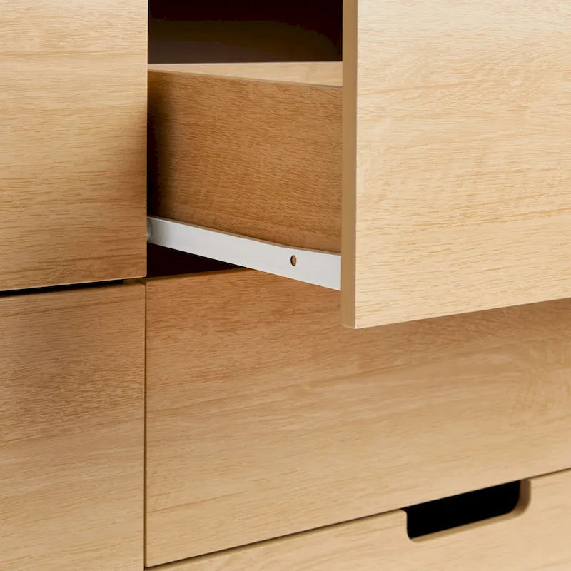 Commode moderne en bois à 6 tiroirs avec pieds inclinés et poignées découpées