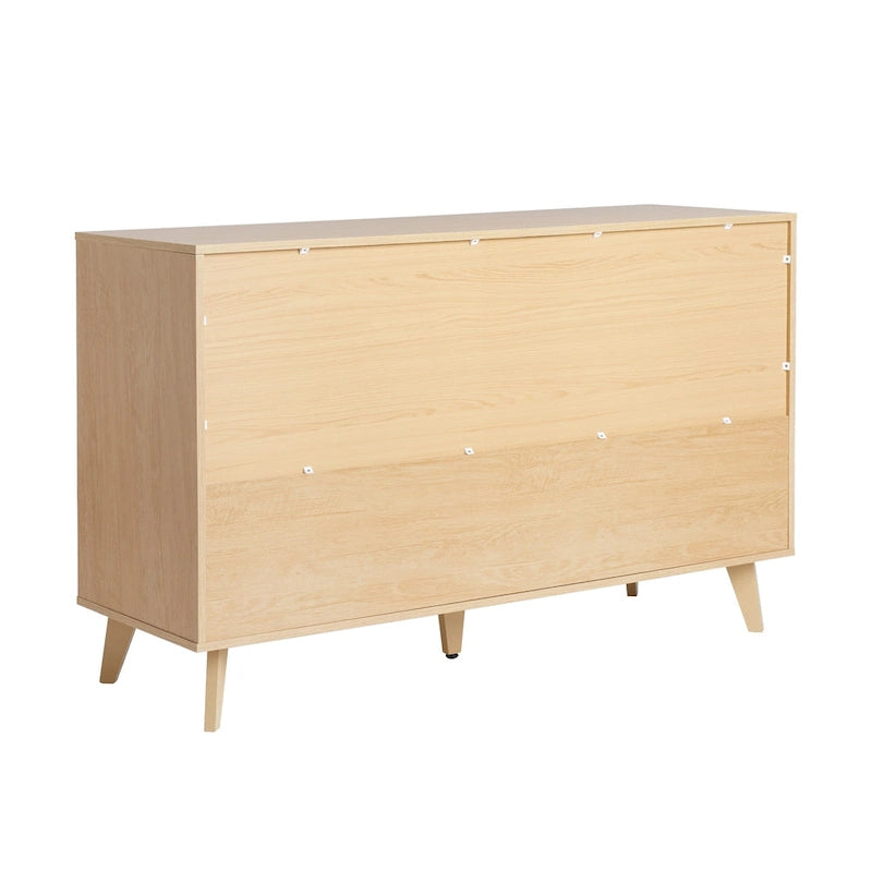 Commode moderne en bois à 6 tiroirs avec pieds inclinés et poignées découpées