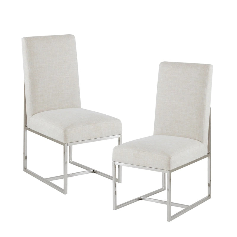 Chaise de salle à manger naturelle rembourrée avec pieds en métal nickel brossé, neutre