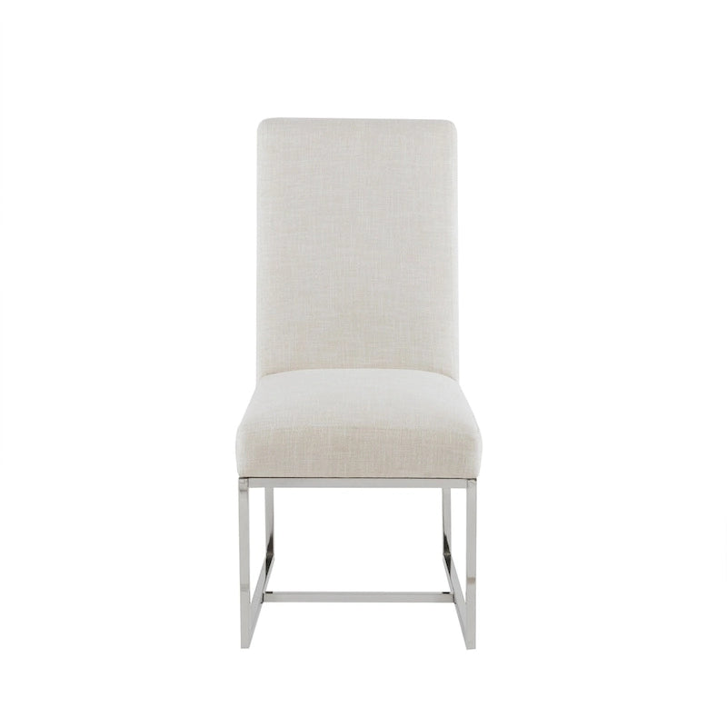 Chaise de salle à manger naturelle rembourrée avec pieds en métal nickel brossé, neutre