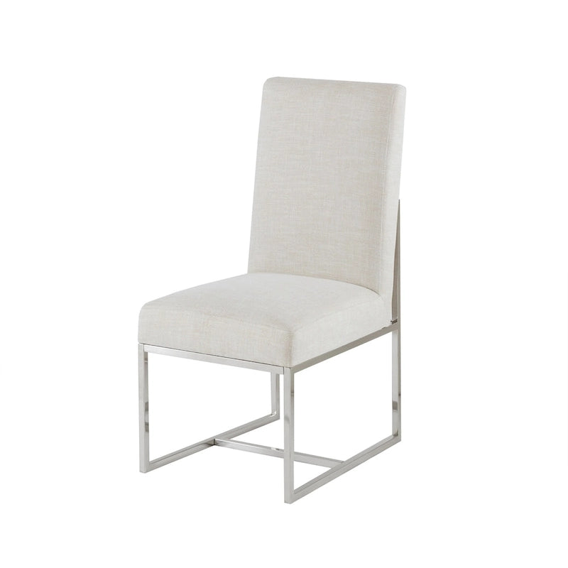Chaise de salle à manger naturelle rembourrée avec pieds en métal nickel brossé, neutre