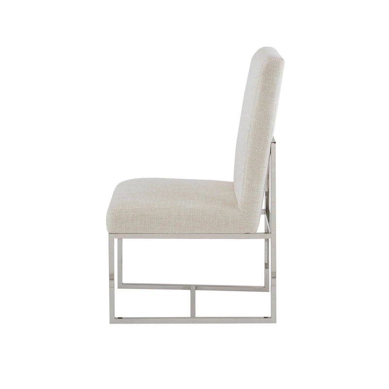 Chaise de salle à manger naturelle rembourrée avec pieds en métal nickel brossé, neutre