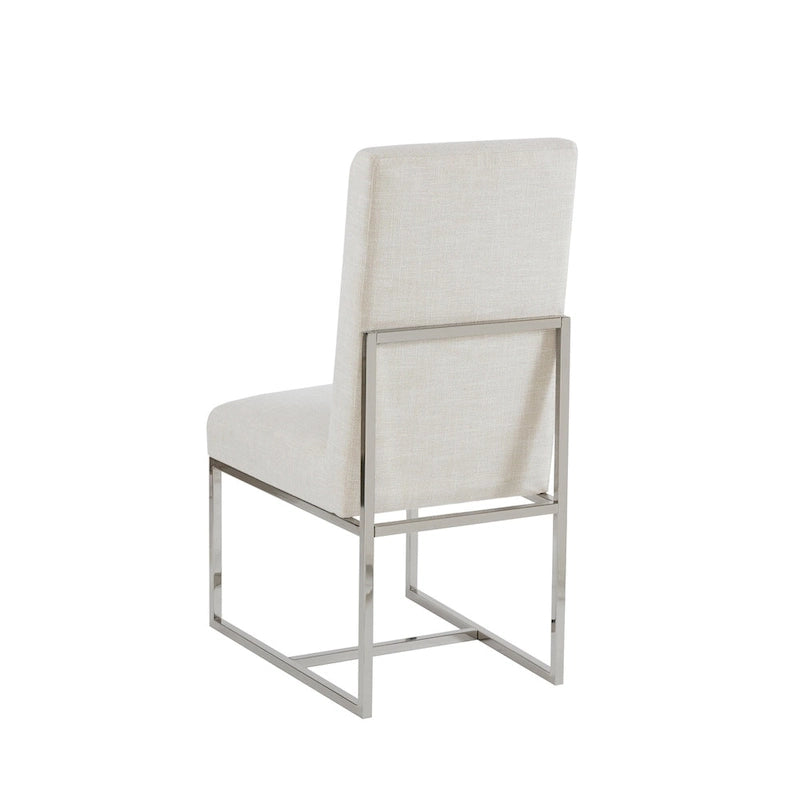 Chaise de salle à manger naturelle rembourrée avec pieds en métal nickel brossé, neutre