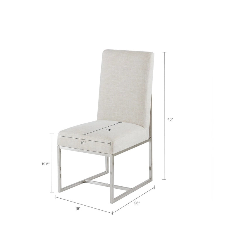 Chaise de salle à manger naturelle rembourrée avec pieds en métal nickel brossé, neutre