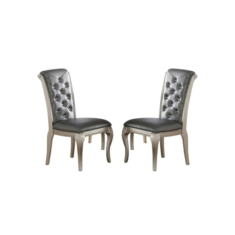 Chaise de salle à manger capitonnée à dossier haut, couleur argent, avec accents en cristal, grise