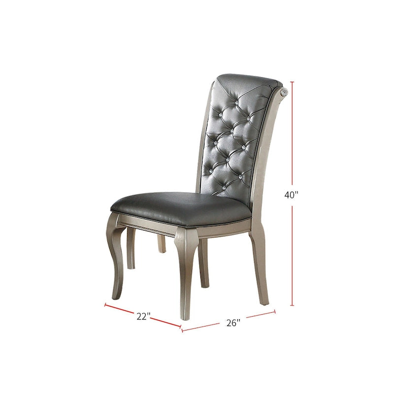 Chaise de salle à manger capitonnée à dossier haut, couleur argent, avec accents en cristal, grise