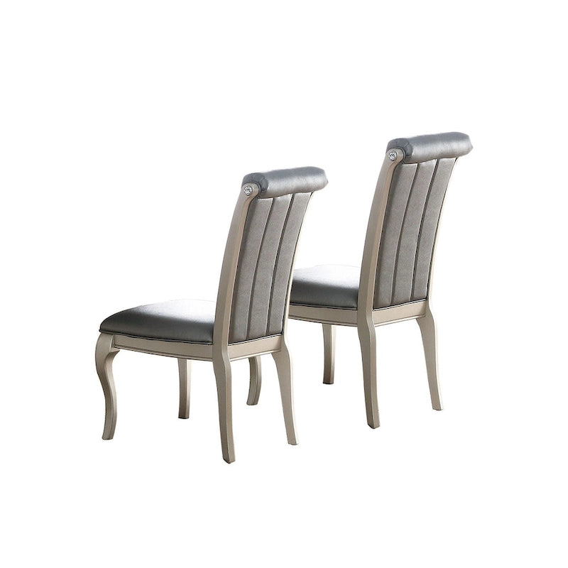 Chaise de salle à manger capitonnée à dossier haut, couleur argent, avec accents en cristal, grise