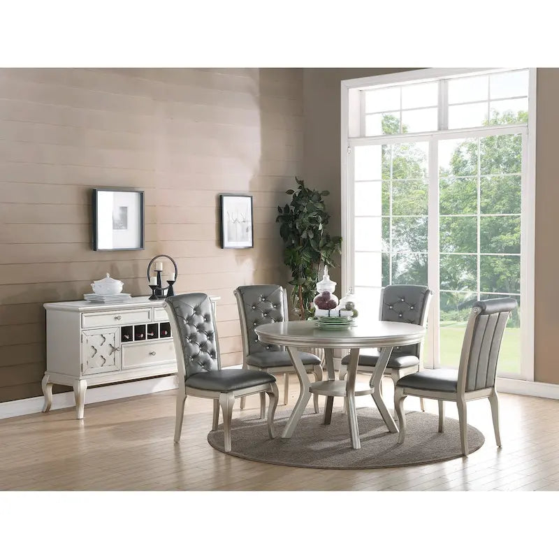 Chaise de salle à manger capitonnée à dossier haut, couleur argent, avec accents en cristal, grise