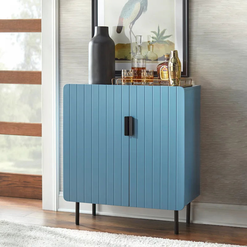 Buffet commode à deux portes en façade de canal avec étagères réglables Bleu Taupe