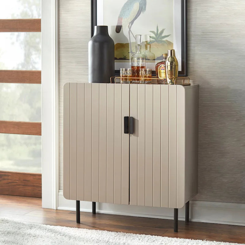Buffet commode à deux portes en façade de canal avec étagères réglables Bleu Taupe