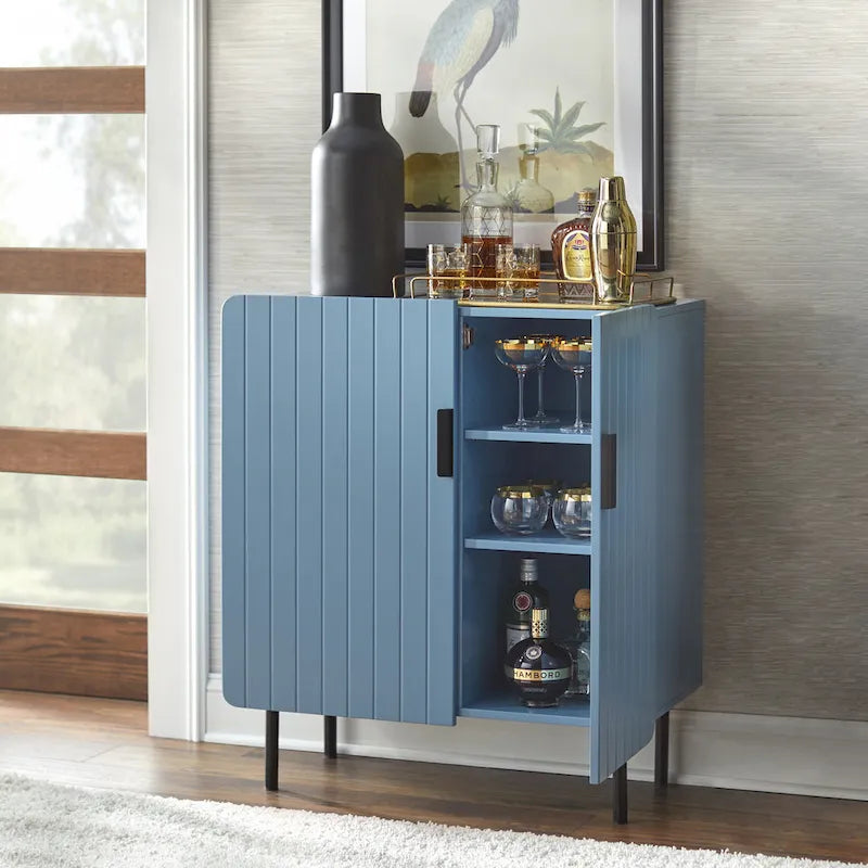 Buffet commode à deux portes en façade de canal avec étagères réglables Bleu Taupe