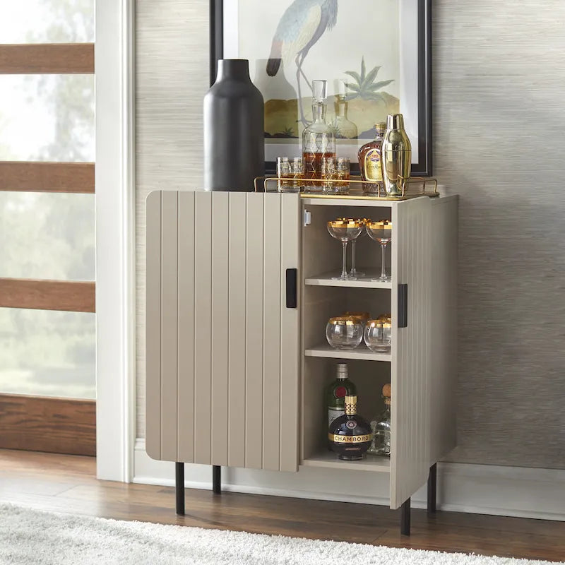 Buffet commode à deux portes en façade de canal avec étagères réglables Bleu Taupe
