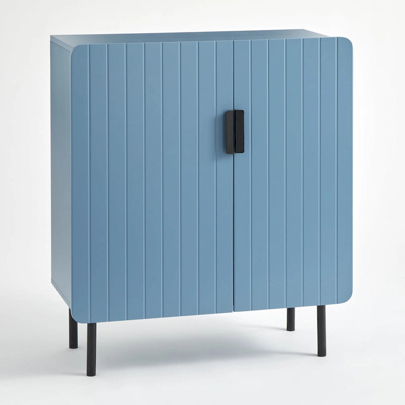Buffet commode à deux portes en façade de canal avec étagères réglables Bleu Taupe