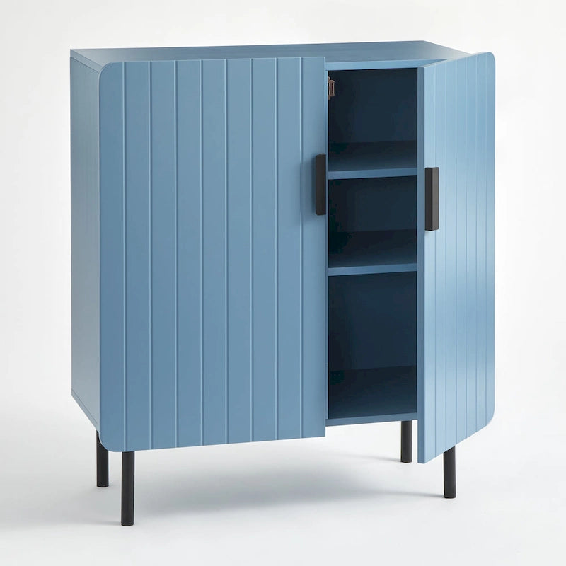 Buffet commode à deux portes en façade de canal avec étagères réglables Bleu Taupe