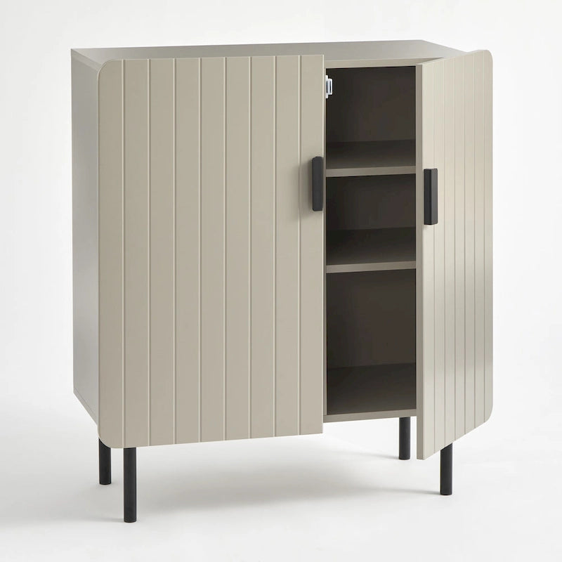 Buffet commode à deux portes en façade de canal avec étagères réglables Bleu Taupe