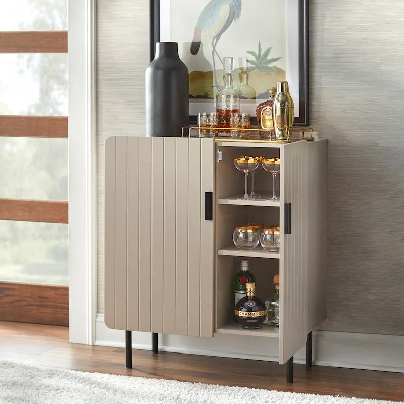 Buffet commode à deux portes en façade de canal avec étagères réglables Bleu Taupe
