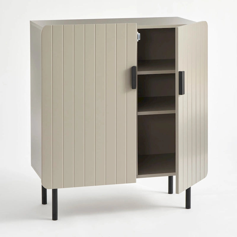 Buffet commode à deux portes en façade de canal avec étagères réglables Bleu Taupe