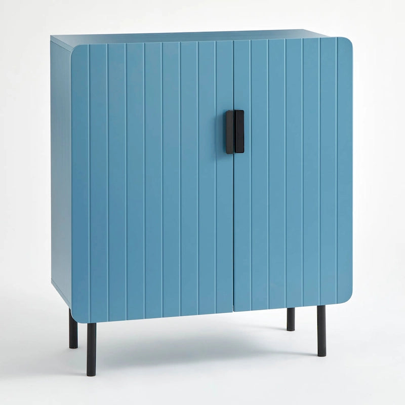 Buffet commode à deux portes en façade de canal avec étagères réglables Bleu Taupe