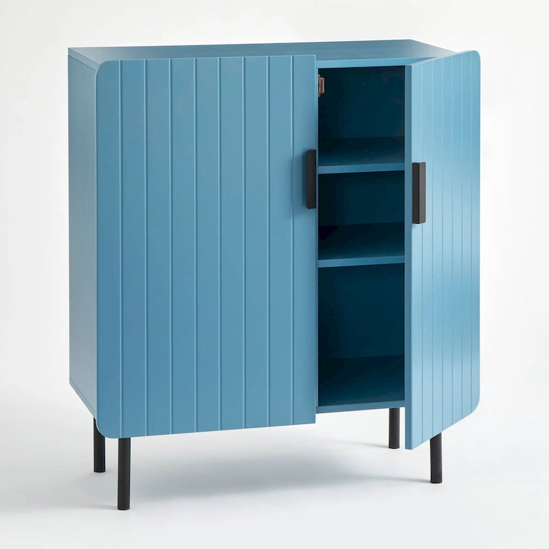 Buffet commode à deux portes en façade de canal avec étagères réglables Bleu Taupe