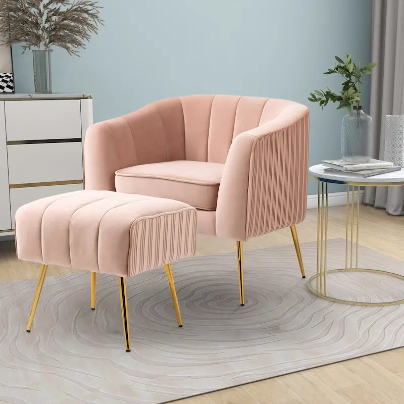 Fauteuil crapaud en velours capitonné avec pieds dorés, assise rembourrée, vert rose gris