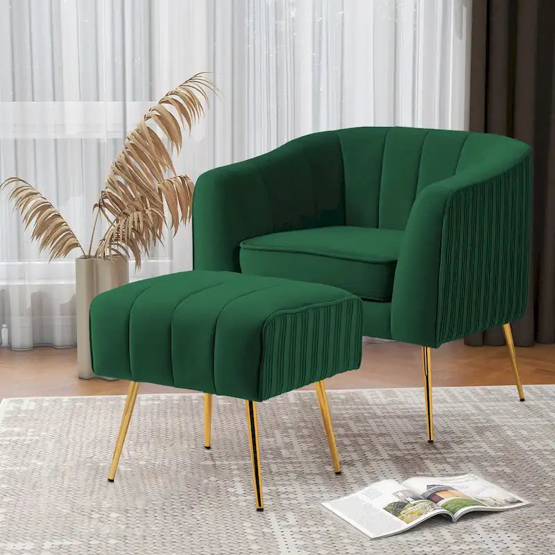 Fauteuil crapaud en velours capitonné avec pieds dorés, assise rembourrée, vert rose gris