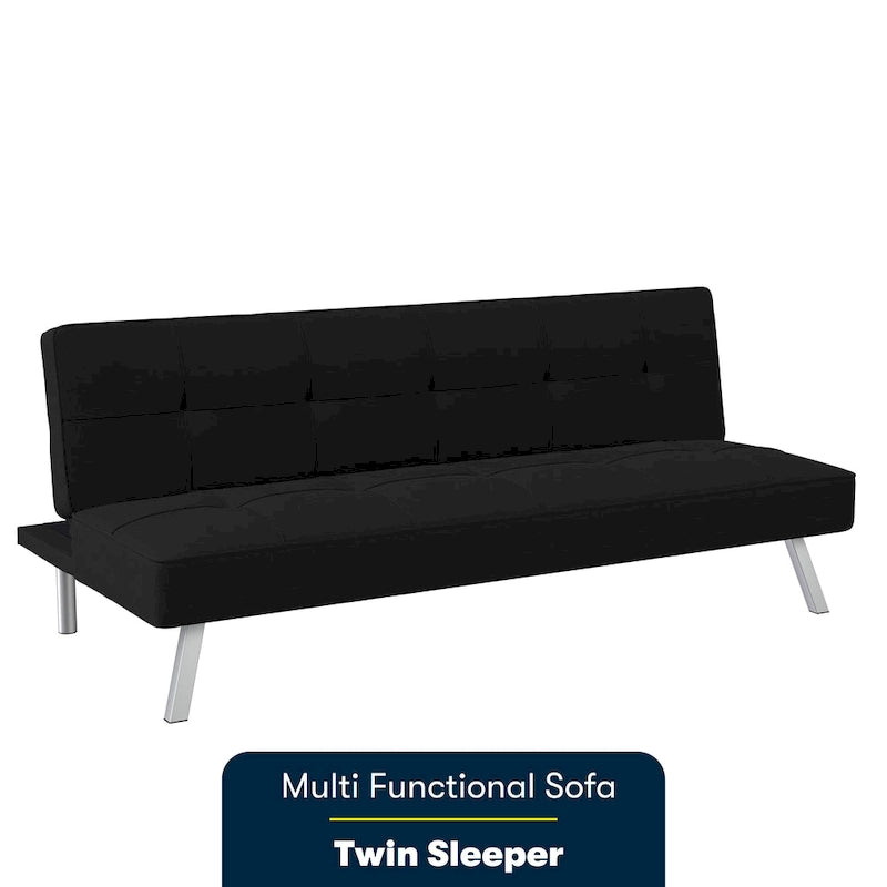 Canapé-lit convertible futon capitonné du milieu du siècle avec pieds chromés en tissu