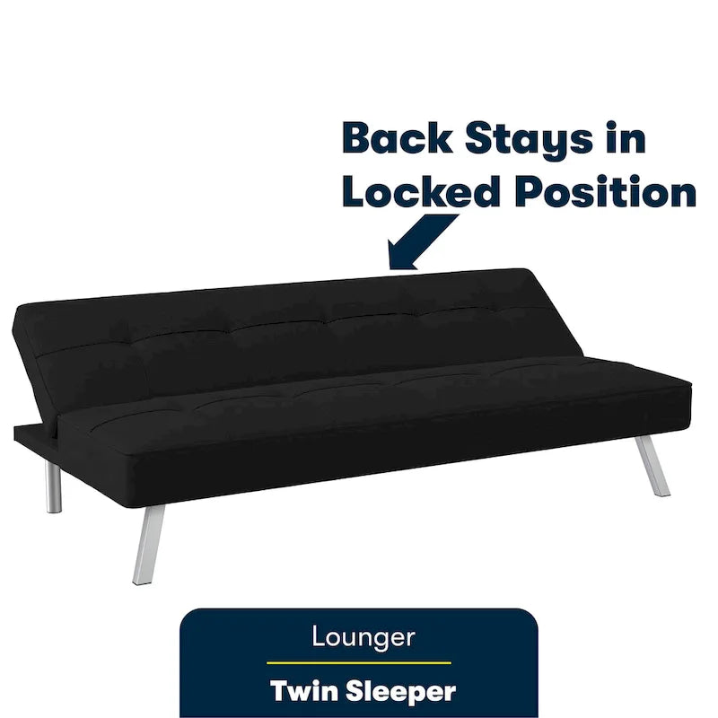 Canapé-lit convertible futon capitonné du milieu du siècle avec pieds chromés en tissu