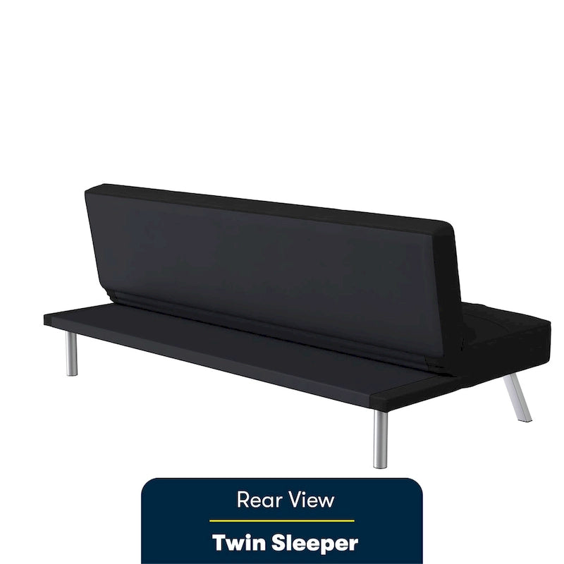 Canapé-lit convertible futon capitonné du milieu du siècle avec pieds chromés en tissu