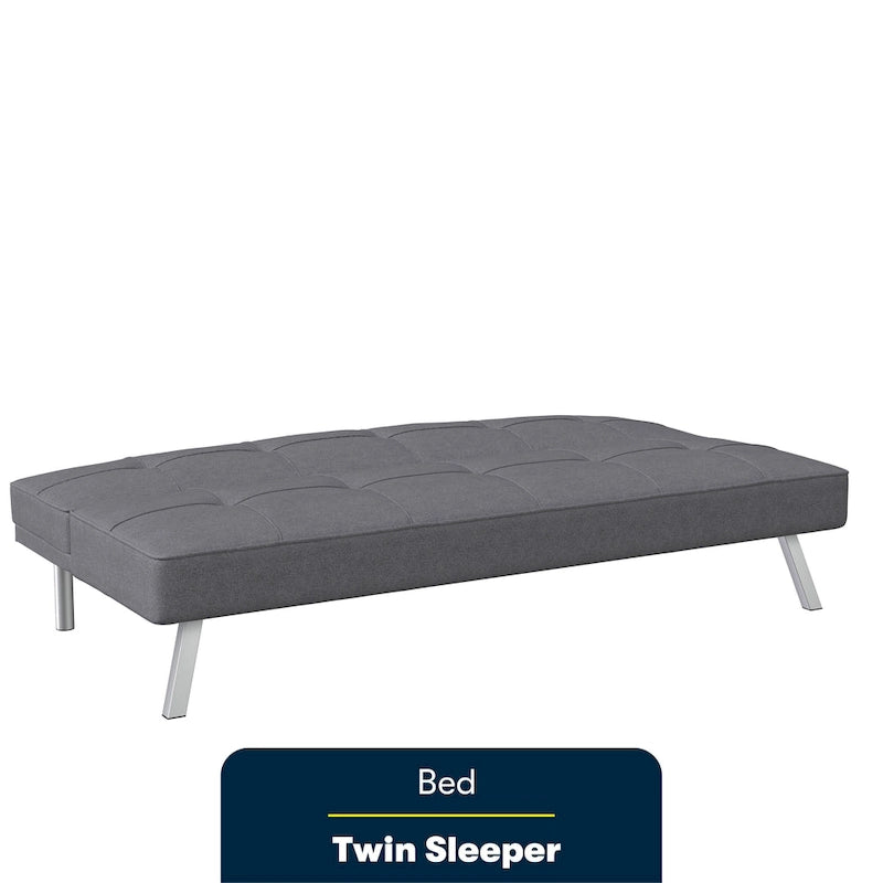 Canapé-lit convertible futon capitonné du milieu du siècle avec pieds chromés en tissu