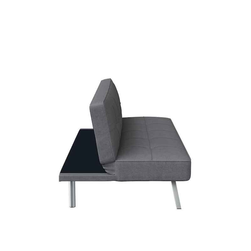 Canapé-lit convertible futon capitonné du milieu du siècle avec pieds chromés en tissu