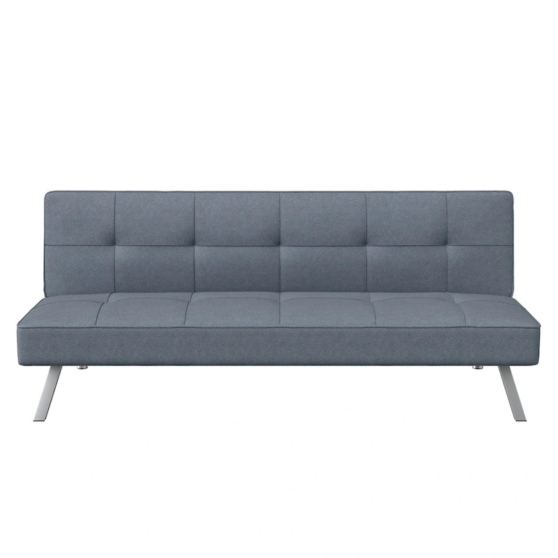 Canapé-lit convertible futon capitonné du milieu du siècle avec pieds chromés en tissu