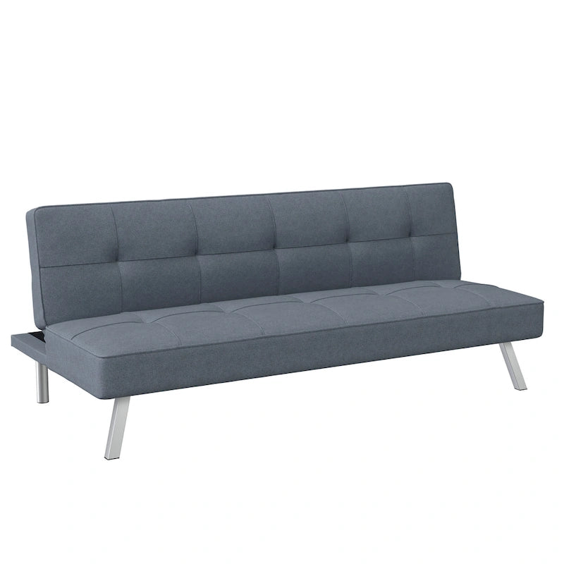 Canapé-lit convertible futon capitonné du milieu du siècle avec pieds chromés en tissu